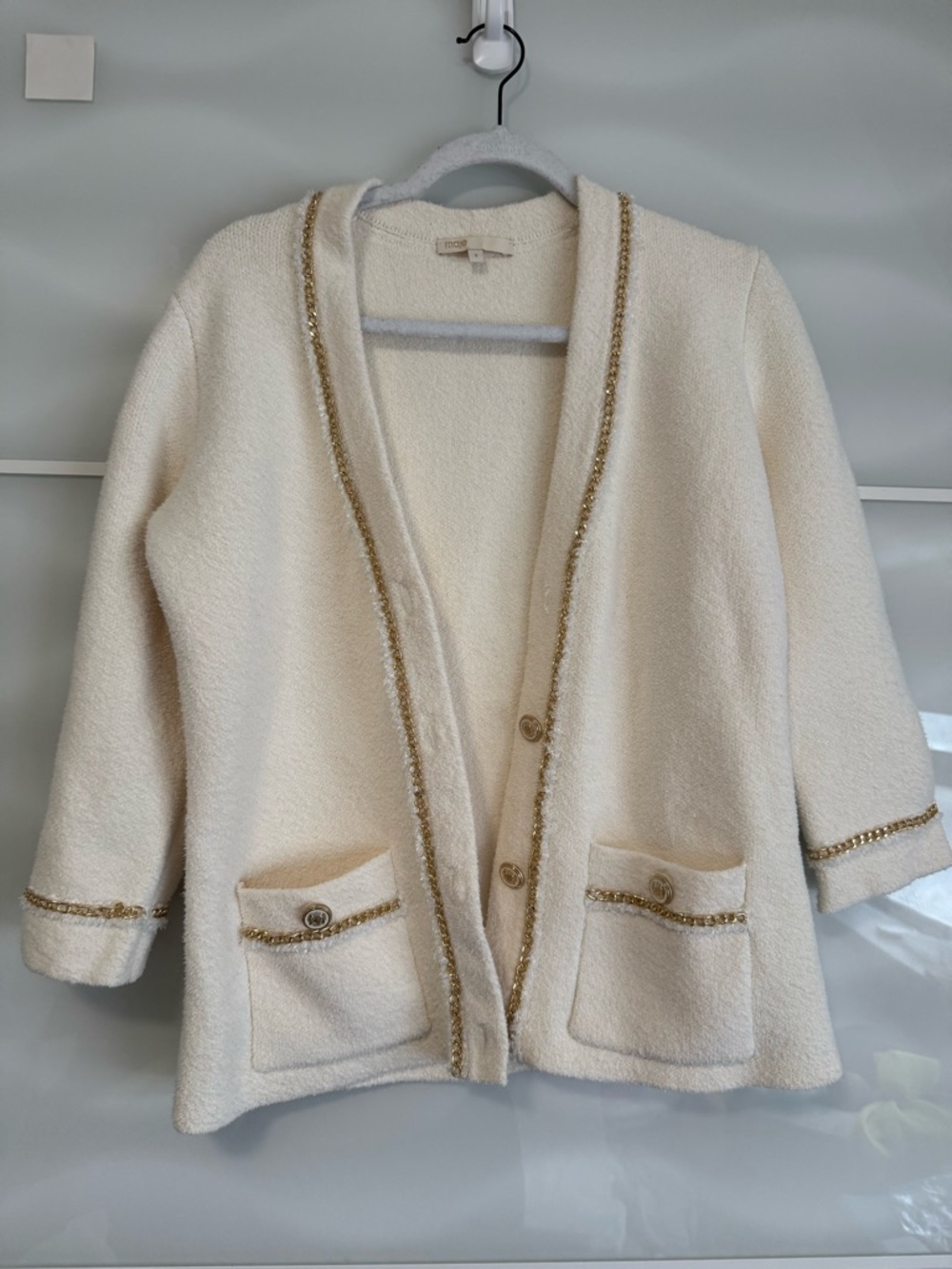 Maje cardigan cream and gold size 3 medium MISSING BUTTON FLAW